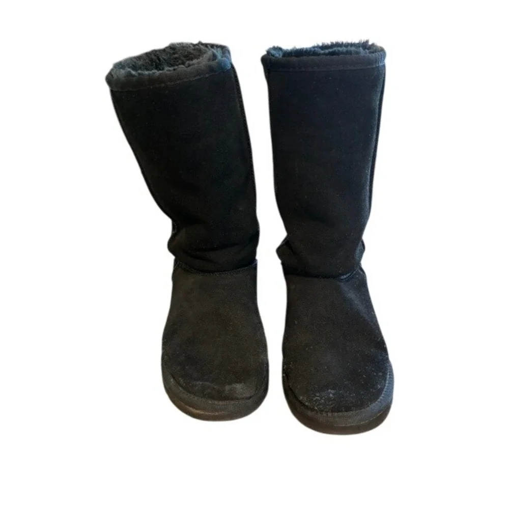 UGG‎ Classic Tall Boots Women 8 Black Good Suede Shearling Lined Winter Mid Calf